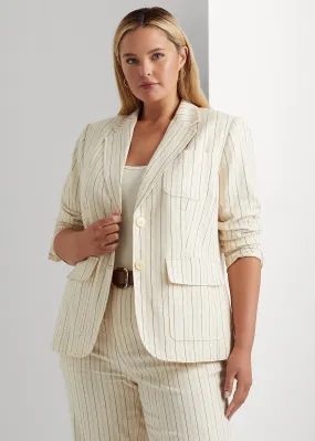 Ralph Lauren Womens Striped Linen-Blend Twill Blazer, Size 17