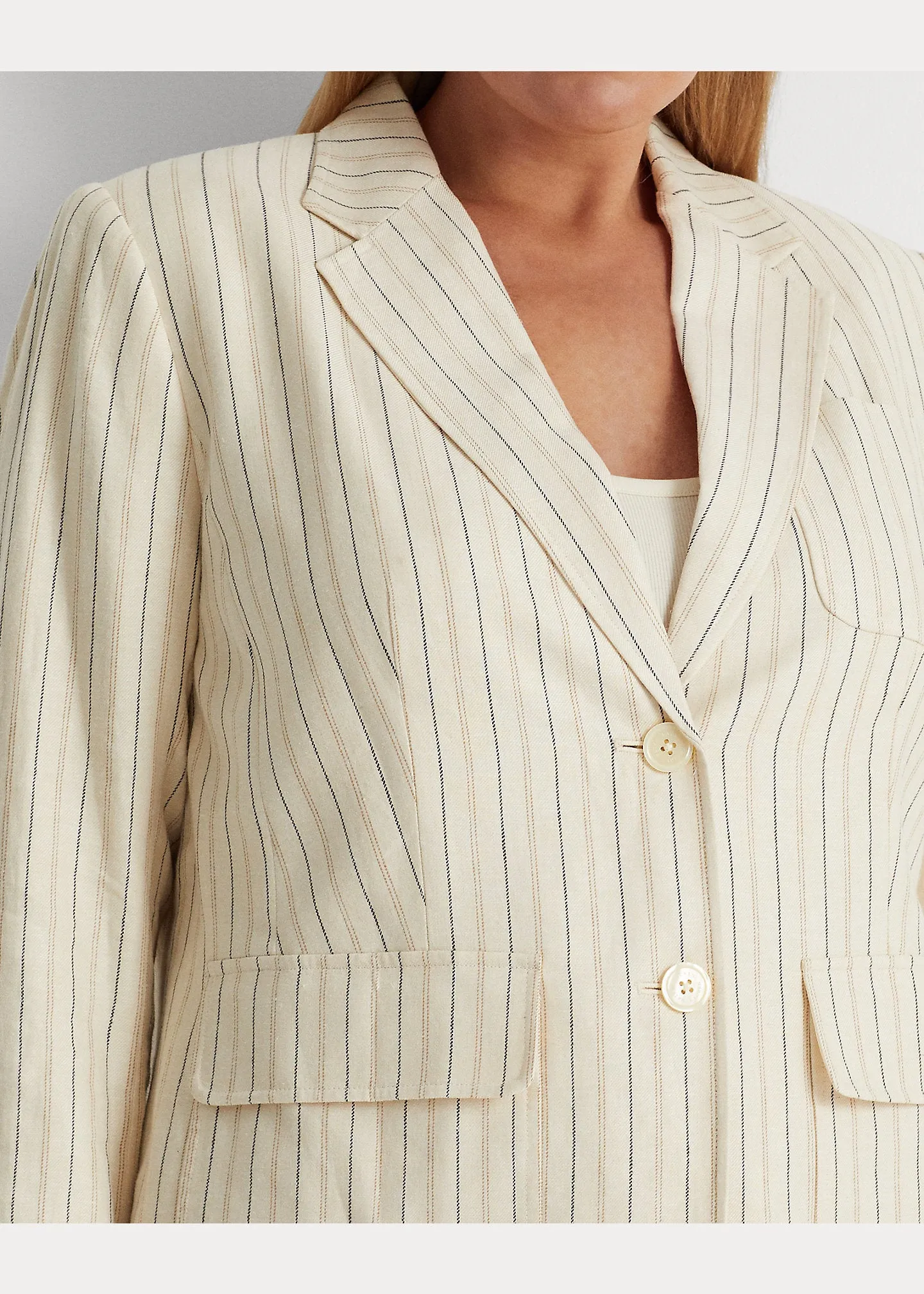 Ralph Lauren Womens Striped Linen-Blend Twill Blazer, Size 17