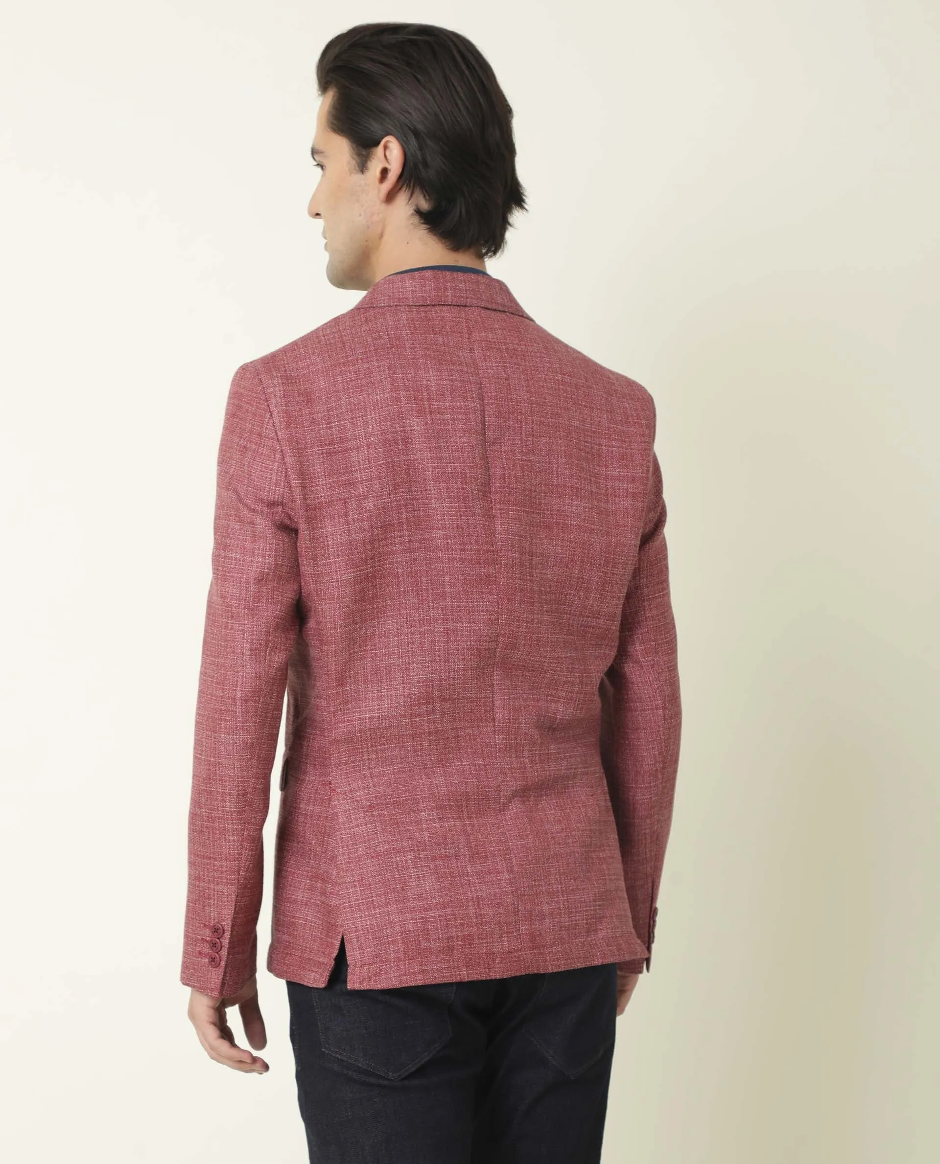 Rare Rabbit Men's Drews Maroon Textured Peak Lapel Styled Blazer