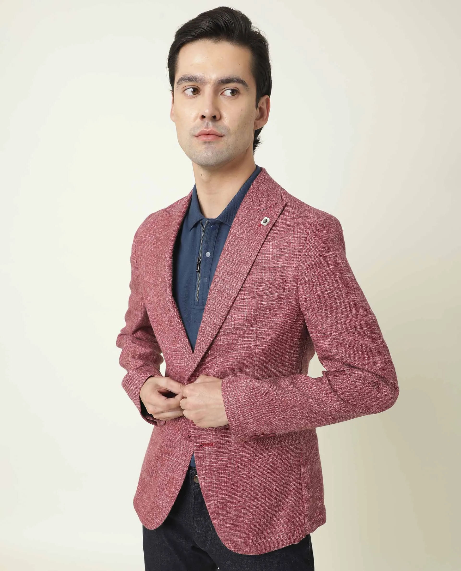 Rare Rabbit Men's Drews Maroon Textured Peak Lapel Styled Blazer