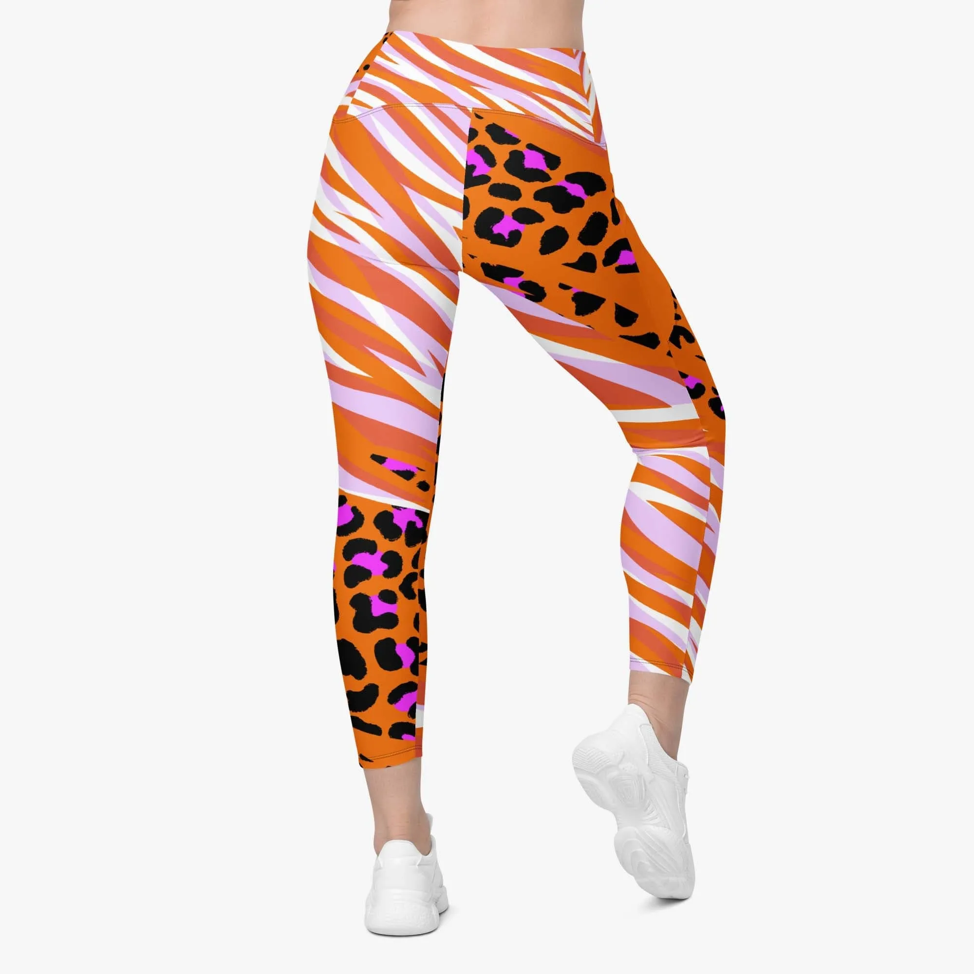 Recycled Animal Printed Leggings "Cheetiger" Orange with Pockets