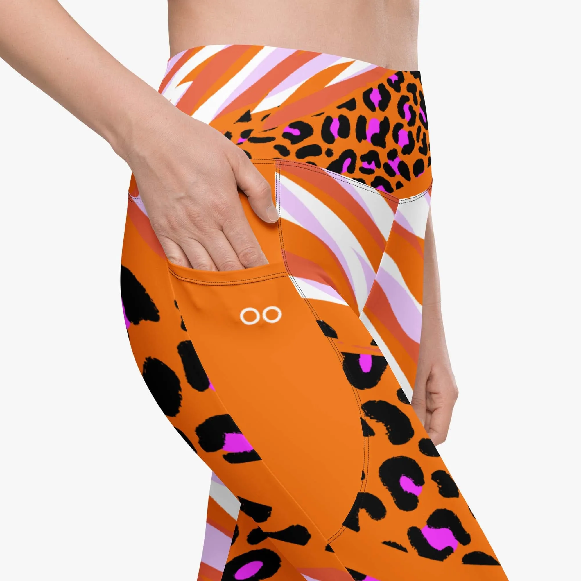 Recycled Animal Printed Leggings "Cheetiger" Orange with Pockets