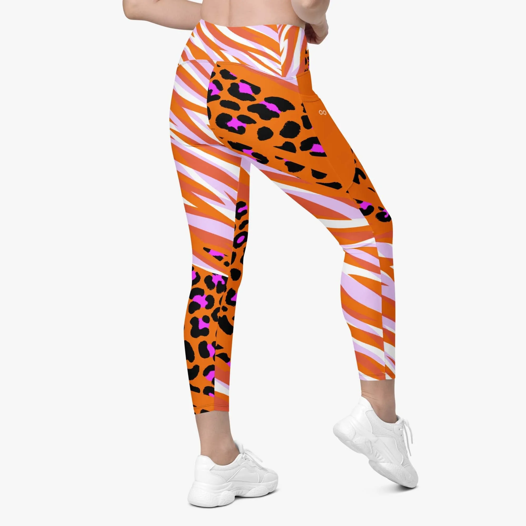 Recycled Animal Printed Leggings "Cheetiger" Orange with Pockets