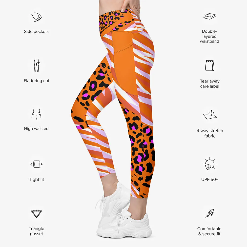 Recycled Animal Printed Leggings "Cheetiger" Orange with Pockets