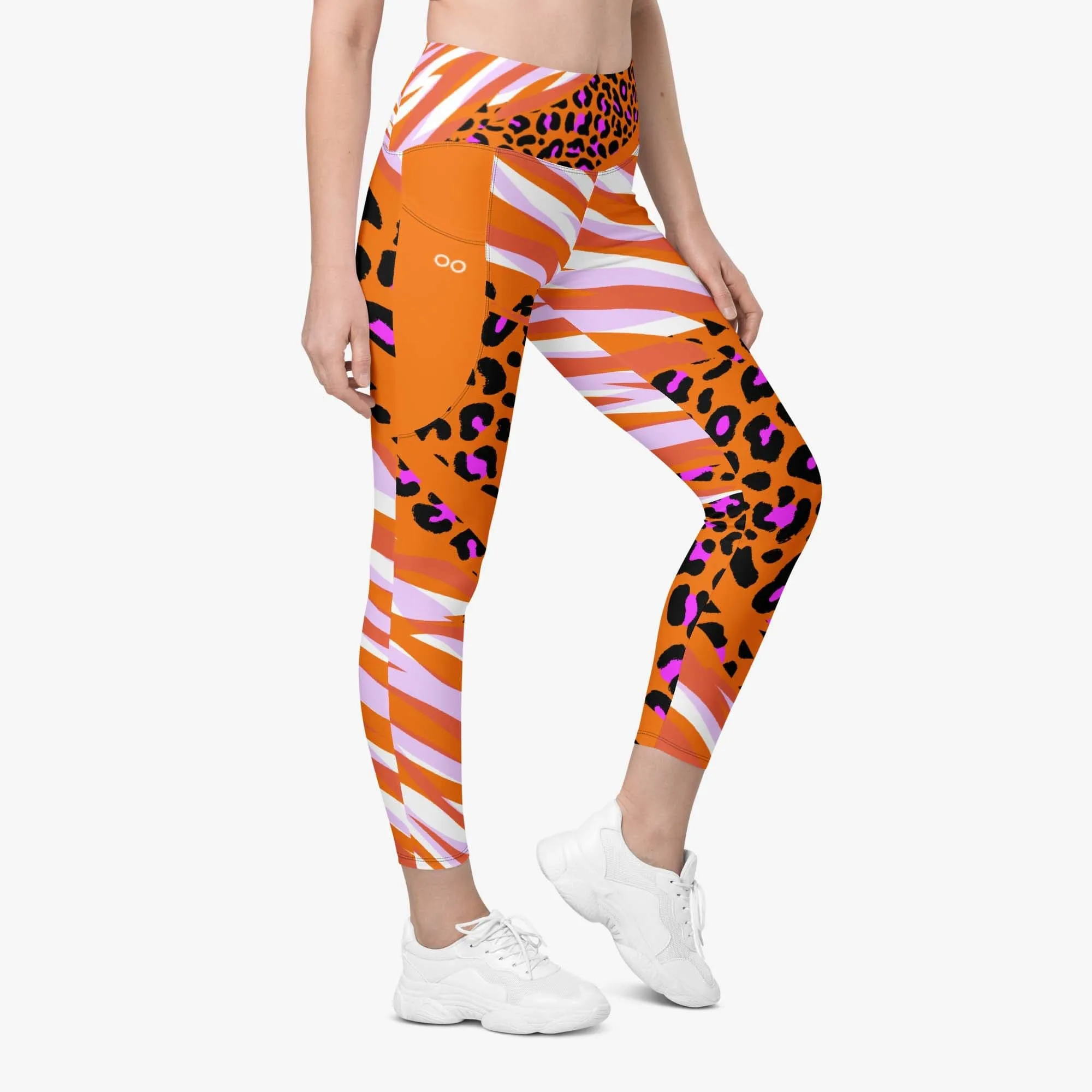 Recycled Animal Printed Leggings "Cheetiger" Orange with Pockets