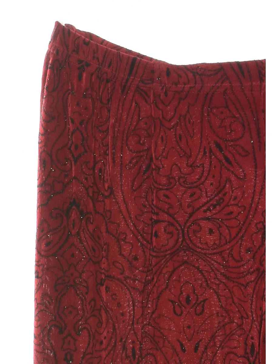 Red & Black Paisley Design Sparkly Trousers - W34 L25