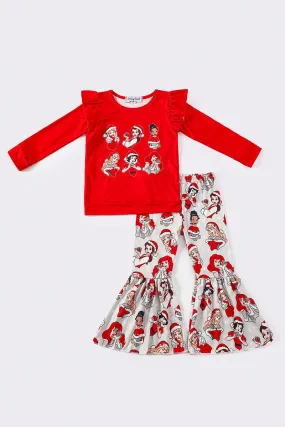 Red christmas princess girl pants set