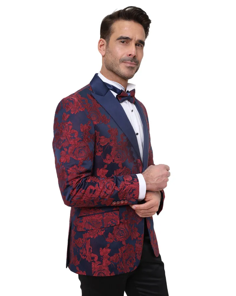 Red Rose Design Blazer with Contrasting Lapel & Matching Bow Tie