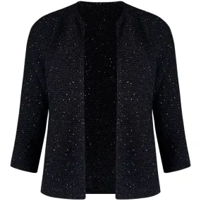 Rib Silk Sequin Cardigan in Black