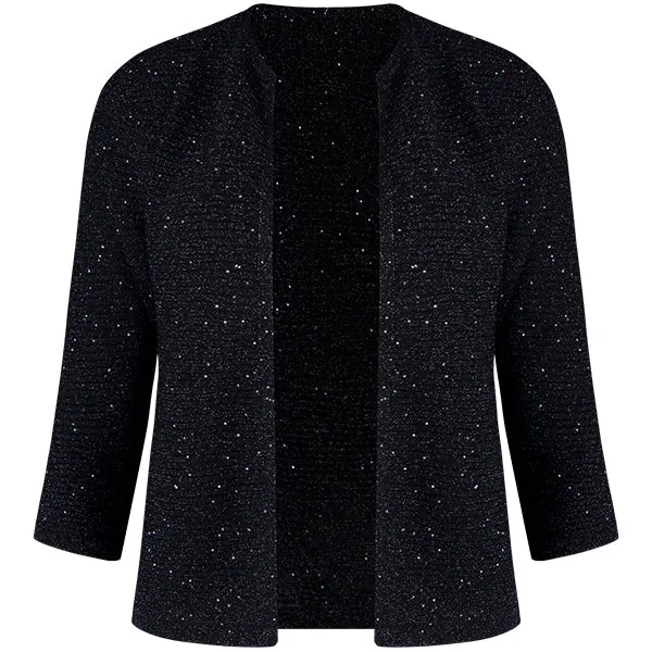 Rib Silk Sequin Cardigan in Black