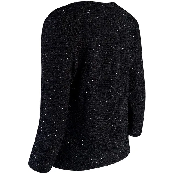 Rib Silk Sequin Cardigan in Black