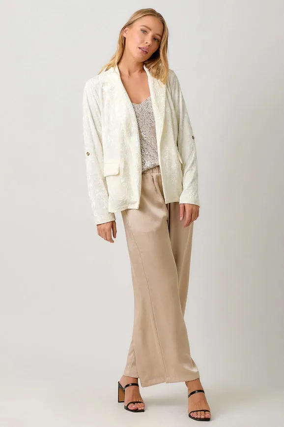 Rolled Sleeve Velvet Blazer Ivory