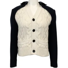 Sacai Ivory Cable Knit Sleeveless Sweater with Detachable Navy Blazer Overlay