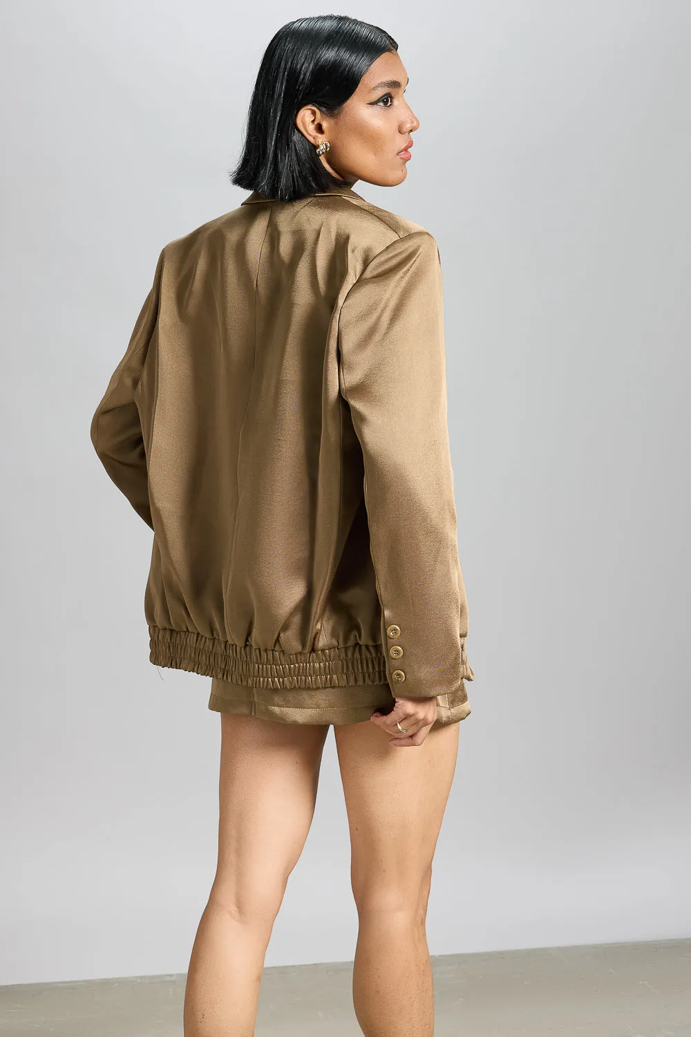 Satin Copper Brown Blazer Jacket