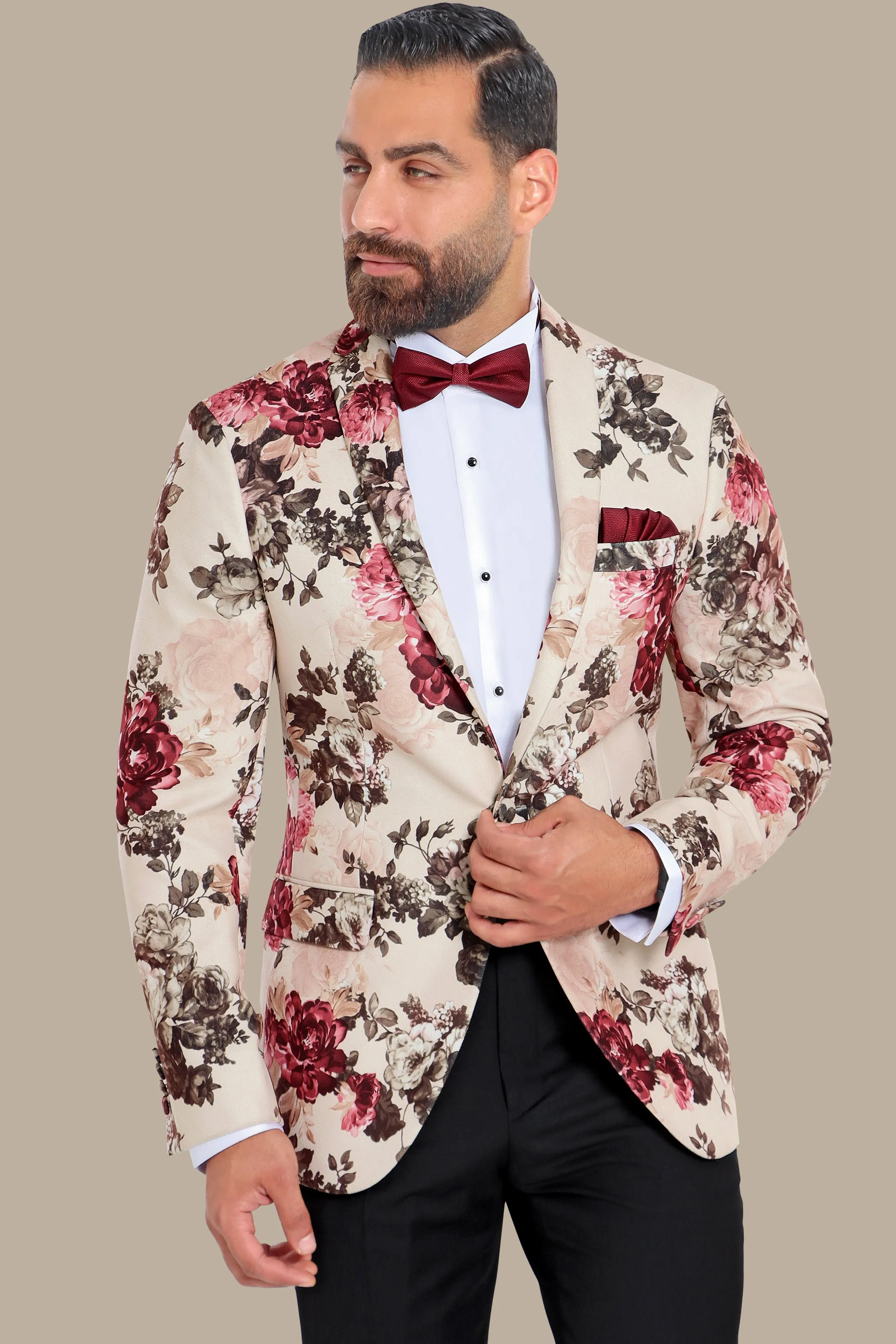 Scarlet Blossom: Red Floral FV Blazer