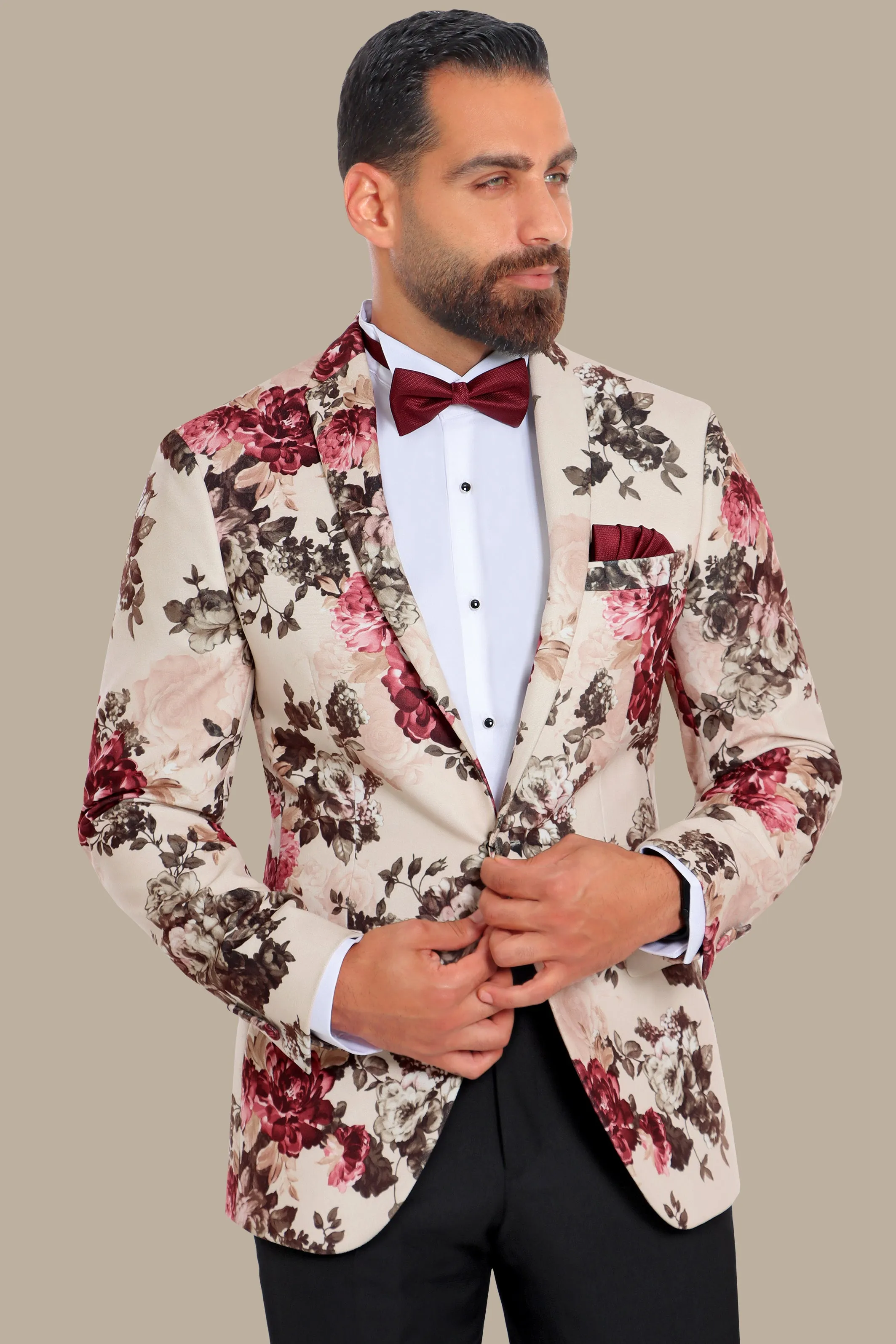 Scarlet Blossom: Red Floral FV Blazer