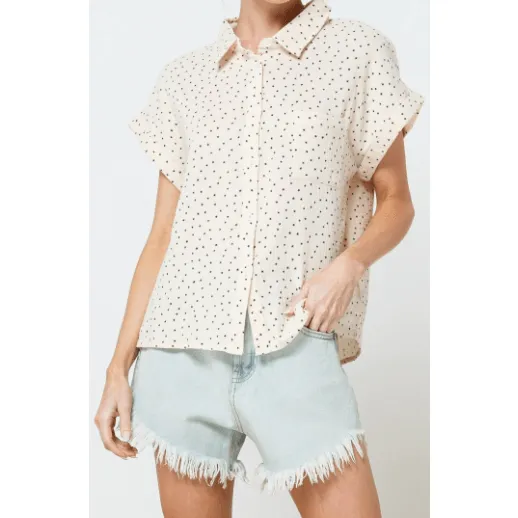 Short Sleeve Button Down Collar Shirt with Stars