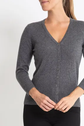 Silk   Cashmere Audrey Cardigan in Charcoal Marle Grey