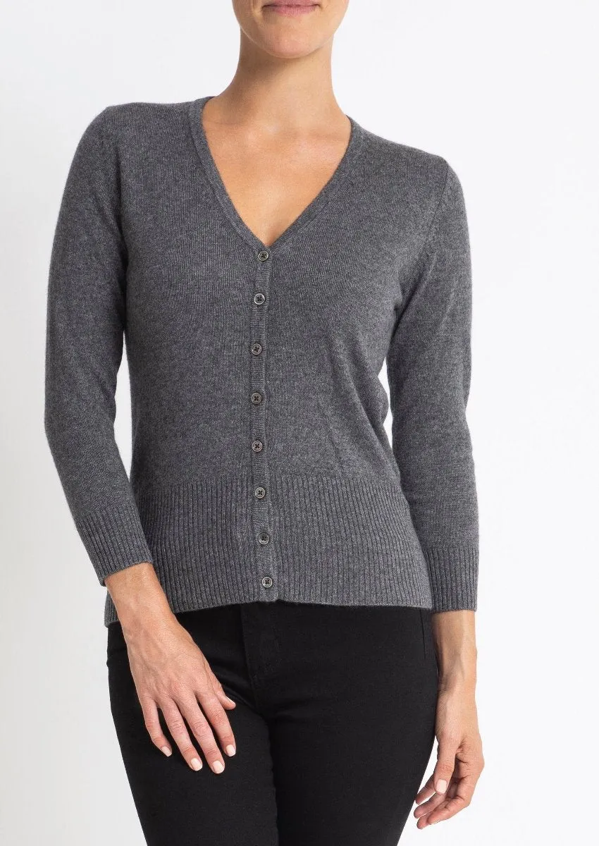 Silk   Cashmere Audrey Cardigan in Charcoal Marle Grey