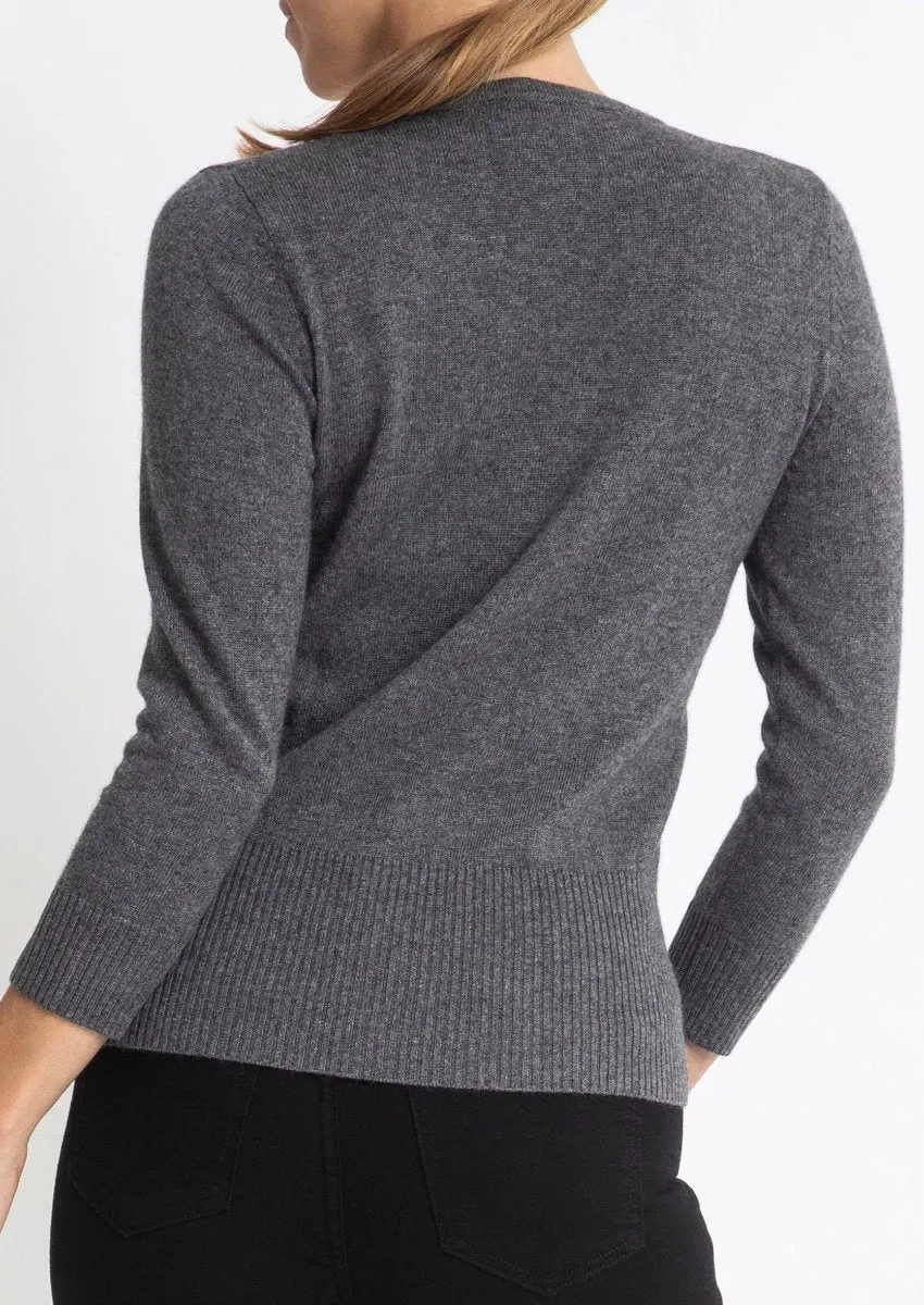 Silk   Cashmere Audrey Cardigan in Charcoal Marle Grey