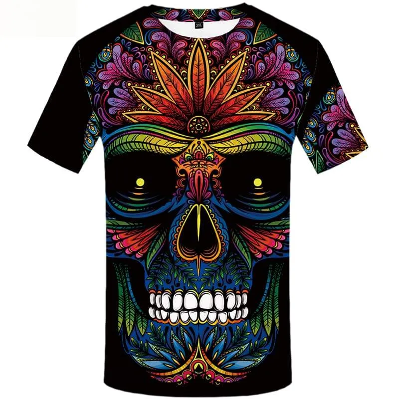 Skull T shirts Men Flower Shirt Print Colorful Tshirts Novelty Short Sleeve