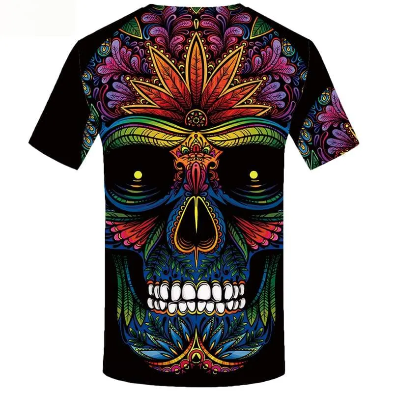 Skull T shirts Men Flower Shirt Print Colorful Tshirts Novelty Short Sleeve