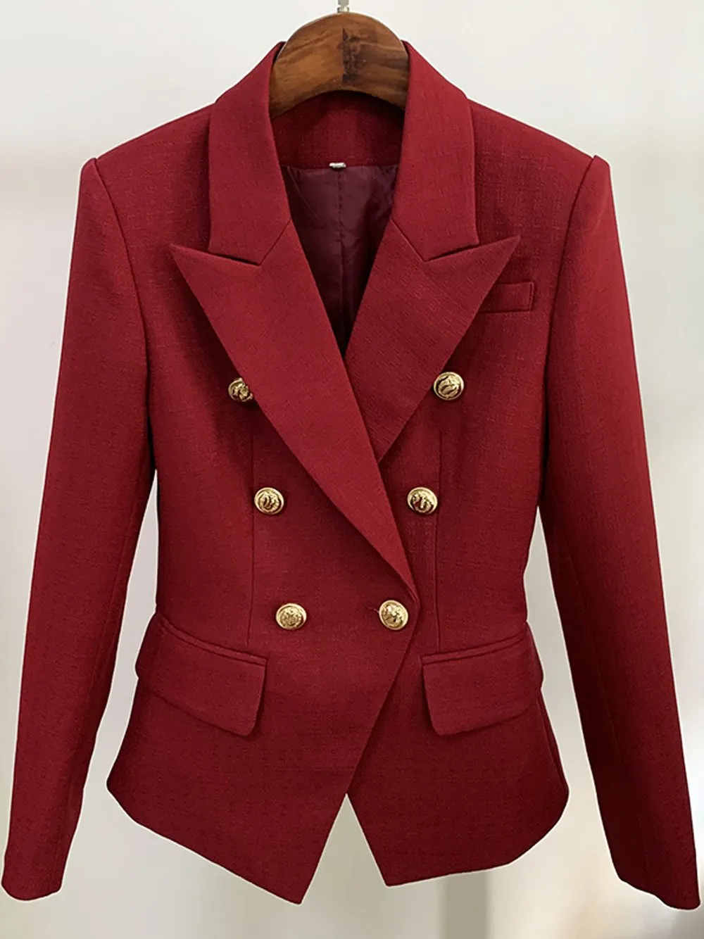 Slim Fit Double Breasted Blazer in Burgundy