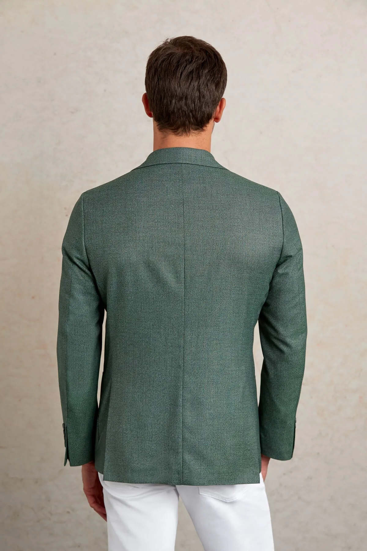 Slim Fit Notch Lapel Textured Green Casual Blazer