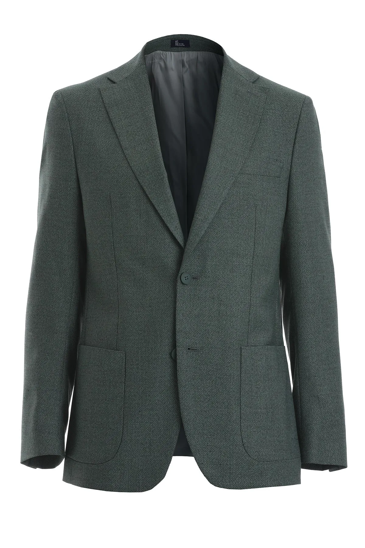 Slim Fit Notch Lapel Textured Green Casual Blazer