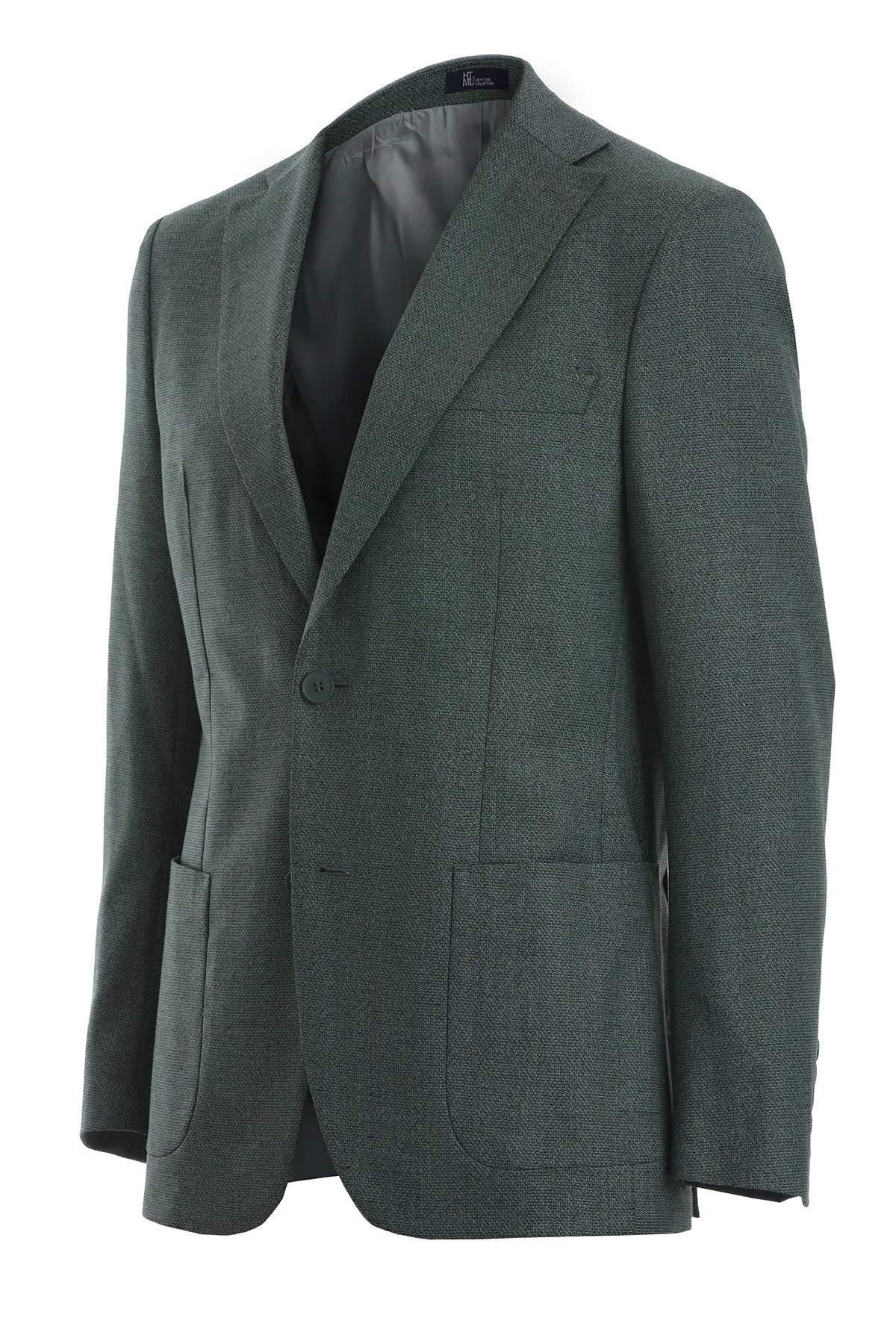 Slim Fit Notch Lapel Textured Green Casual Blazer