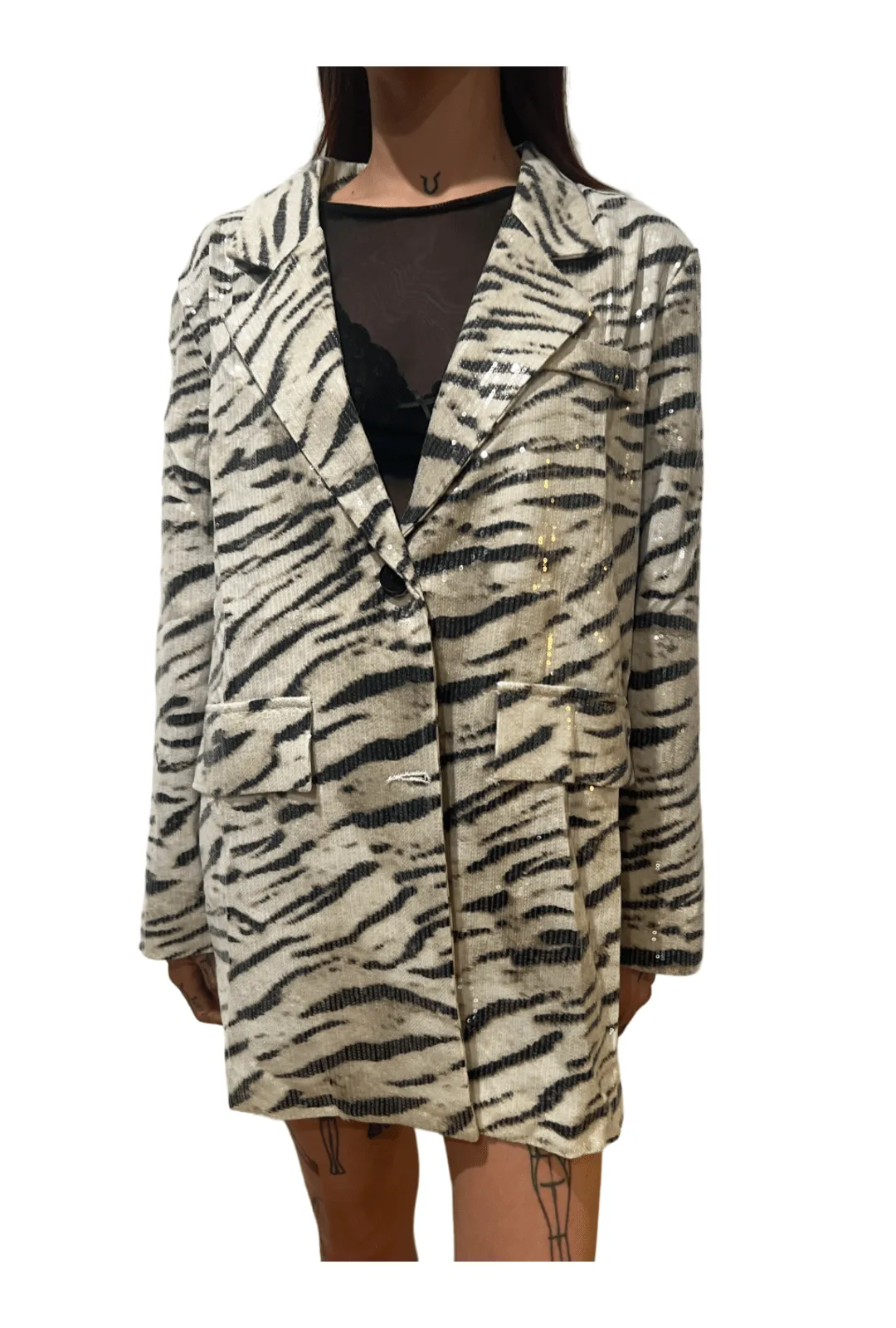 Snow Tiger Print Sequin Blazer