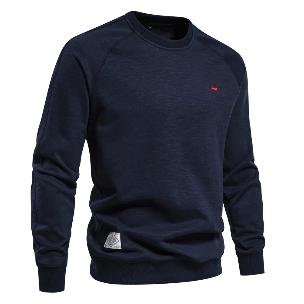 Spring Cotton Blend Sweatshirt for Men Casual Sport Design Round Neck Pullover Men