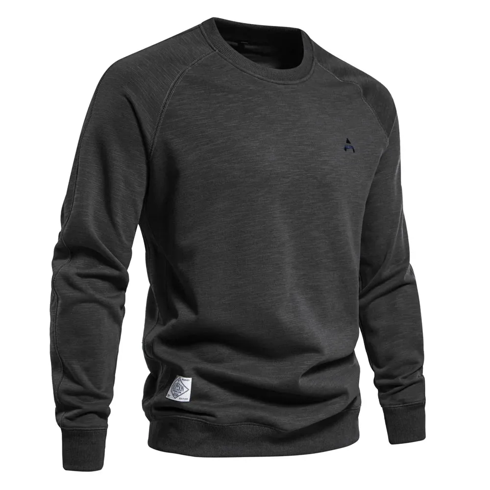 Spring Cotton Blend Sweatshirt for Men Casual Sport Design Round Neck Pullover Men