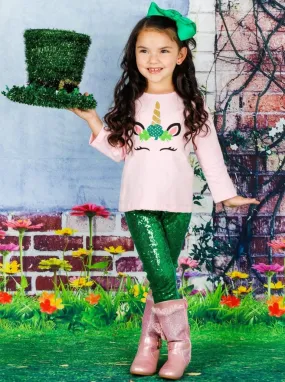 St. Patty's Princess Unicorn Sequin Legging Set