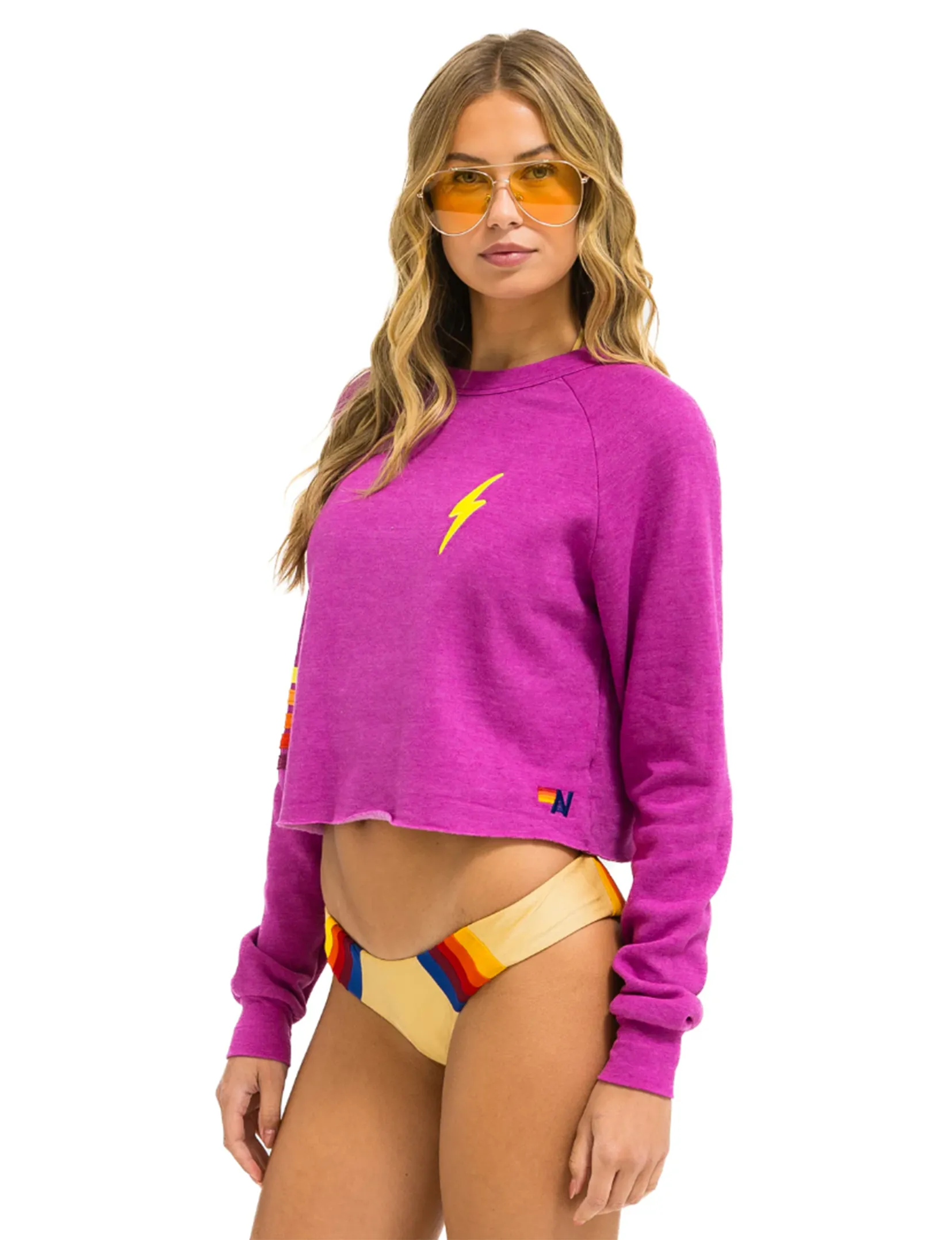 Stitch Bolt Rugby Crew Sweatshirt, Magenta/Orange Yellow