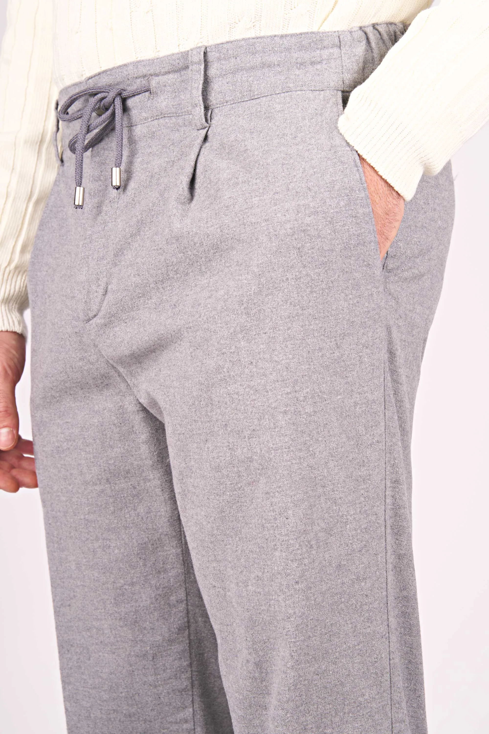 Stonewashed Melange Cotton Jersey Pants with Drawstring