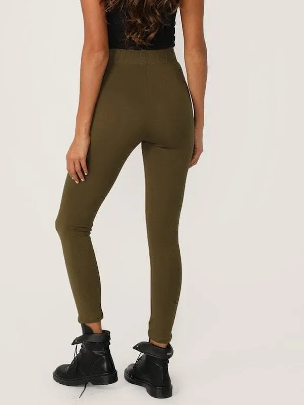 Stretch Elastic Waist Solid Leggings