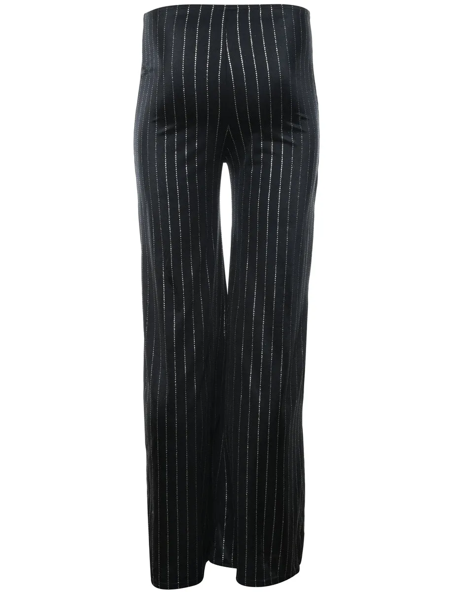 Striped Black & Silver Flared Trousers - W24 L31