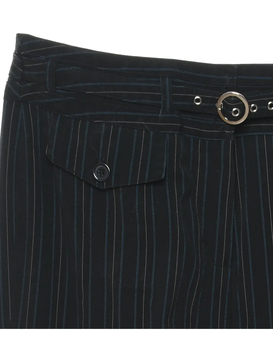 Striped Black Belt Fasten Trousers - W30 L31