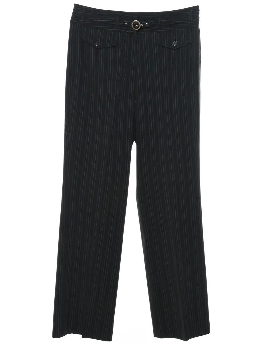 Striped Black Belt Fasten Trousers - W30 L31