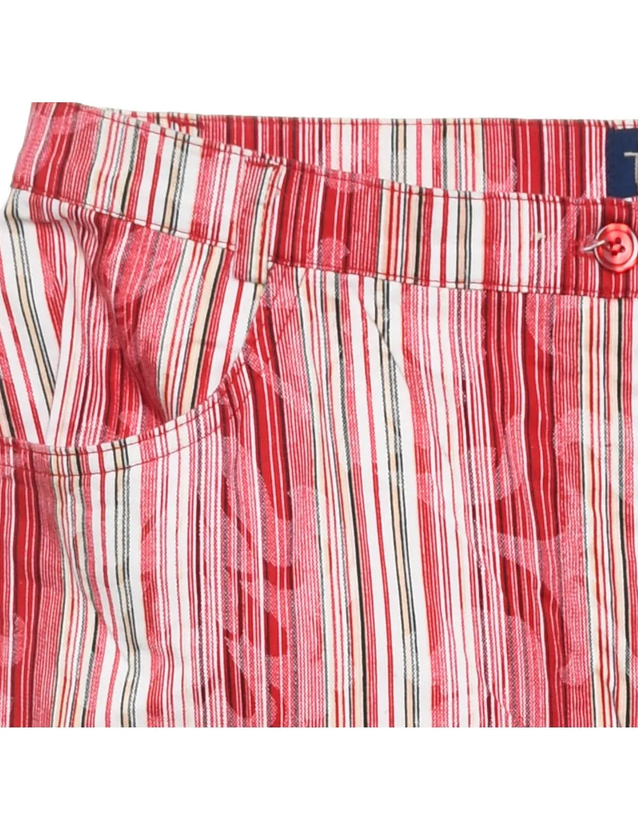 Striped Red & Light Green Cropped Trousers - W32 L32