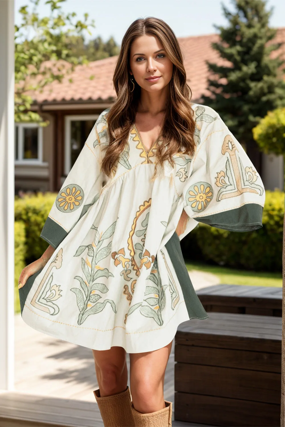 Stylish Three-Quarter Sleeve Mini Dress