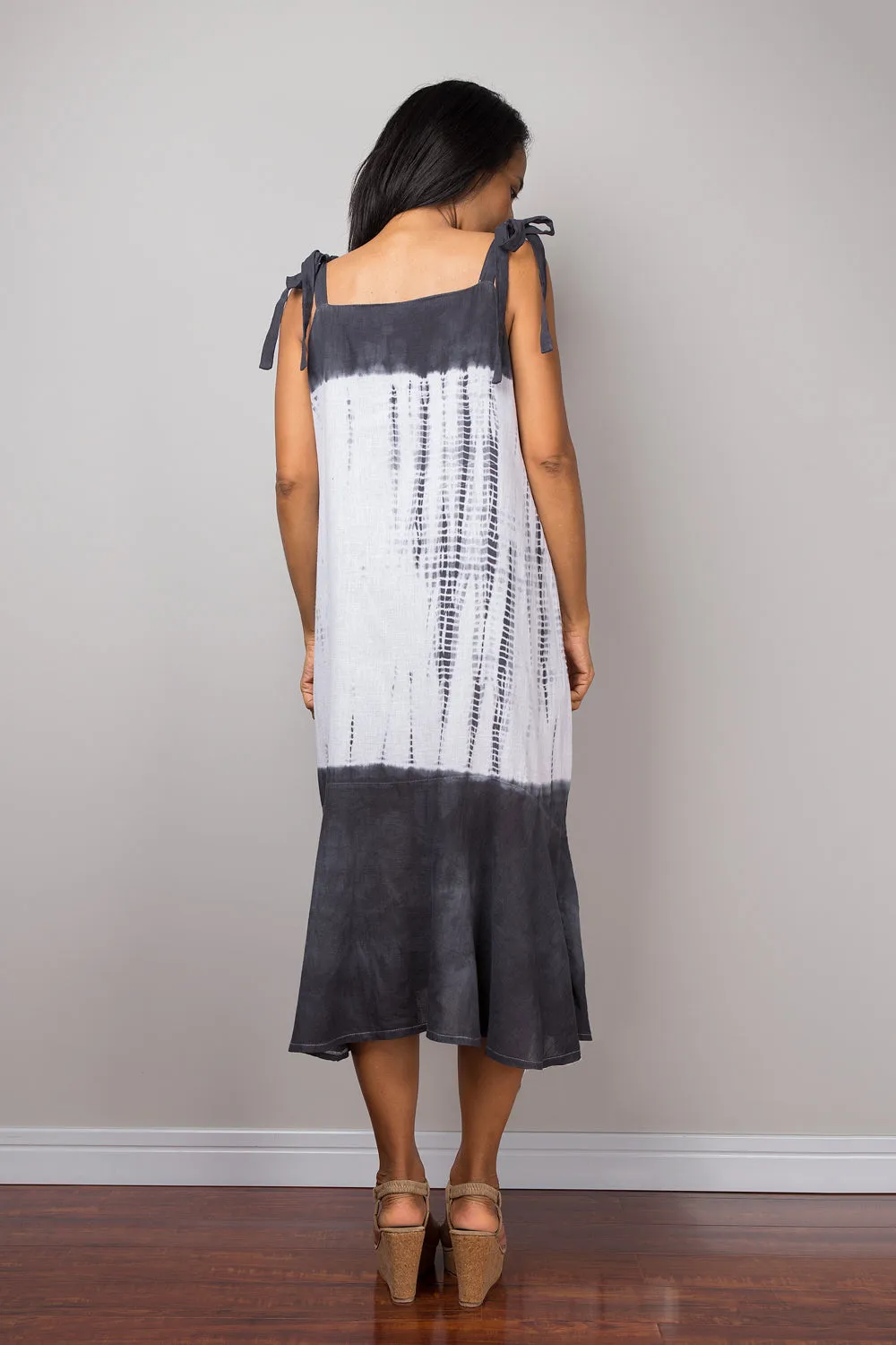 Summer Dress, Strap Dress, Black and white dress, Hand Dyed Shibori Dress, festival dress, boho dress