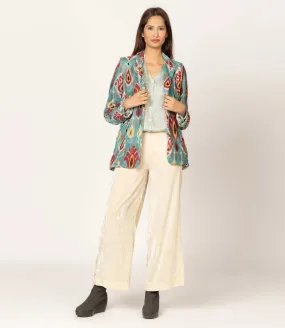 Sutra Blue Ikat Velvet Blazer