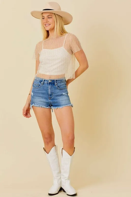 The ‘Pearl Beaded Short Mesh Top’