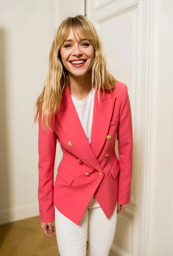 Timeless Fitted Blazer Jacket with Gold Double-Breasted Buttons  Fuchsia