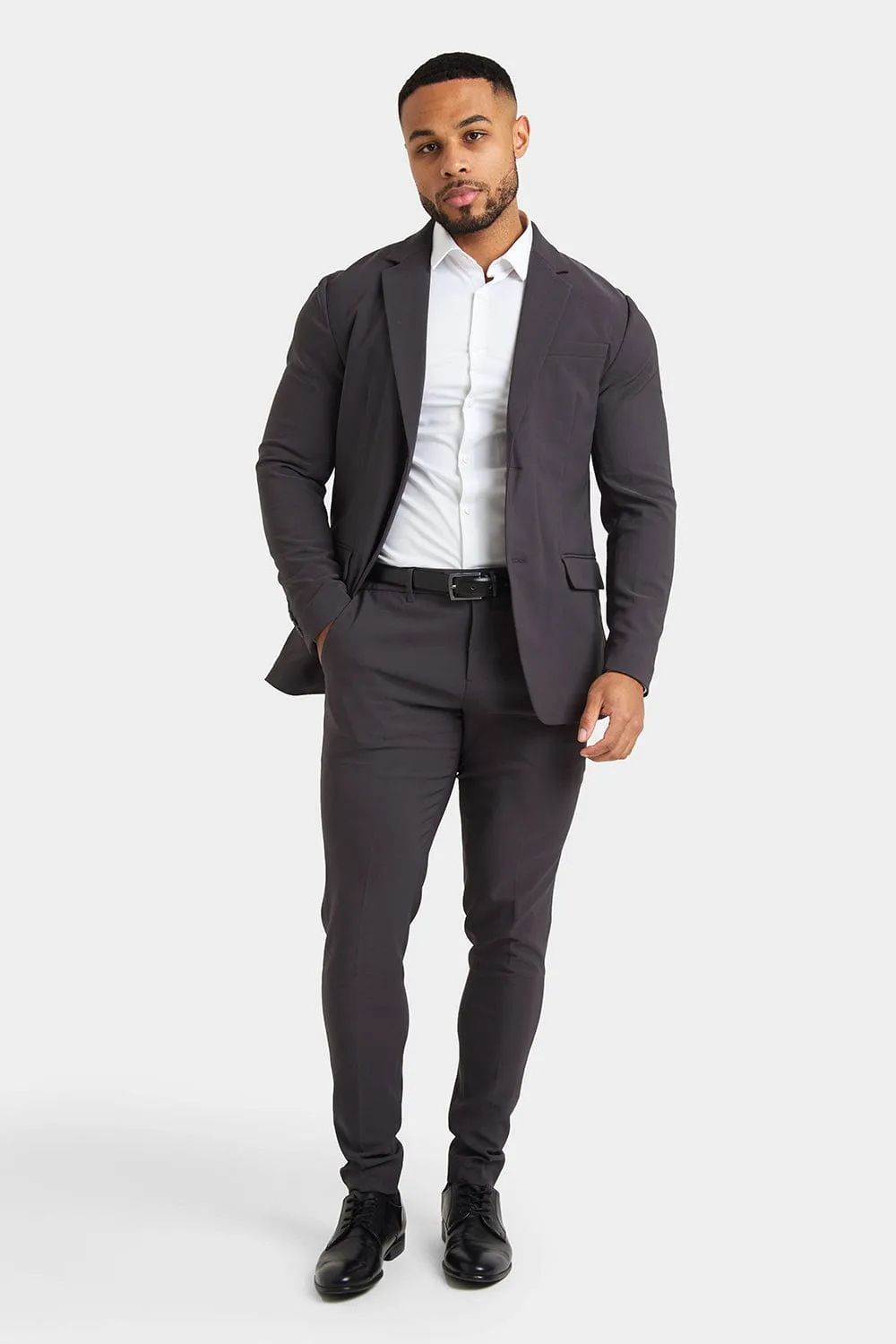 True Muscle Fit Tech Suit Trousers in Slate Grey