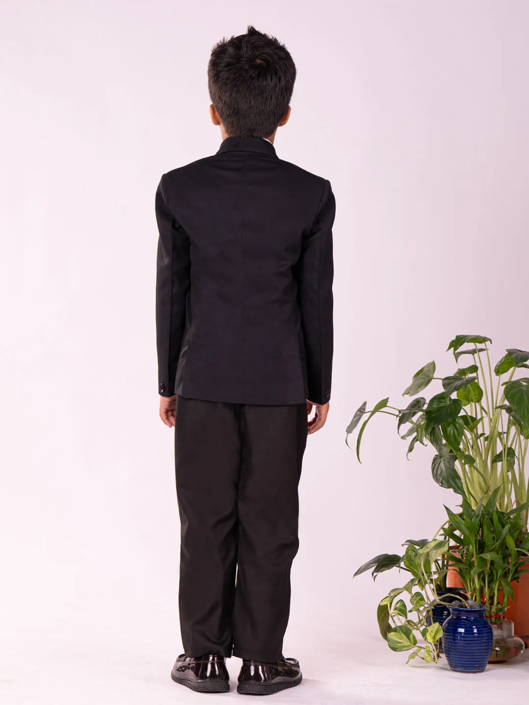 VASTRAMAY Boys' Black Shirt Blazer And Pant