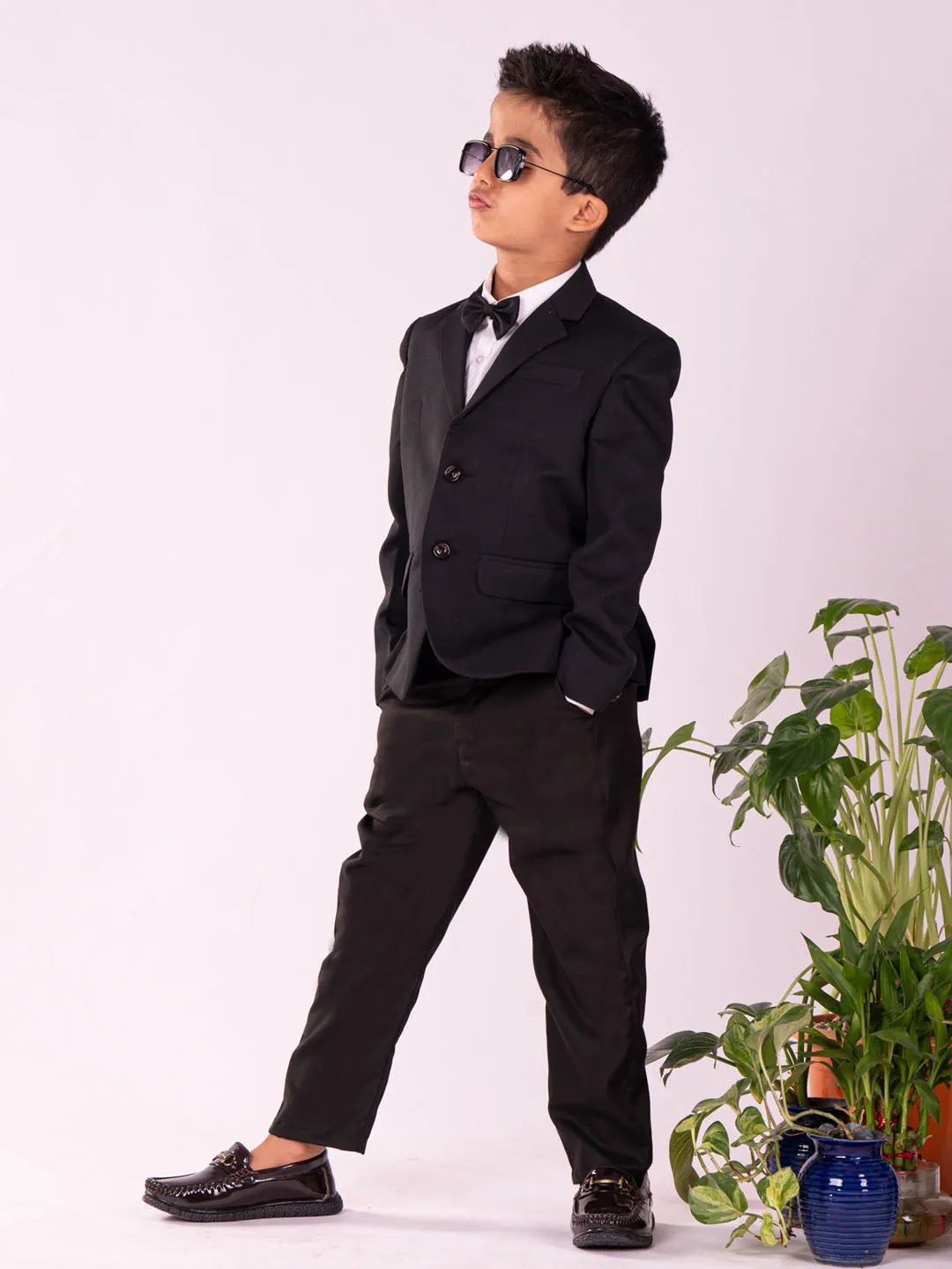 VASTRAMAY Boys' Black Shirt Blazer And Pant