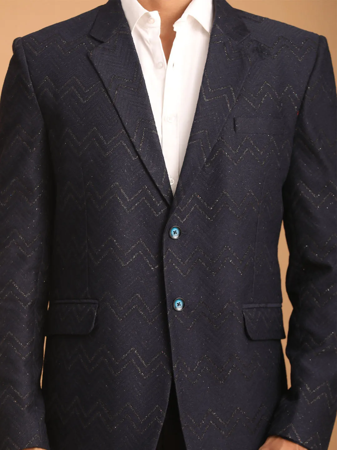 Vastramay Navy Blue Zig Zag Blazer